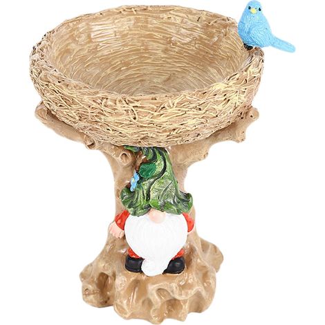 Nain De Jardin - Baignoire Pour Oiseaux En Résine - Sculpture Décorative De Patio Avec Nid Et Figurines D'Oiseaux - 1 Pièce (1/5)