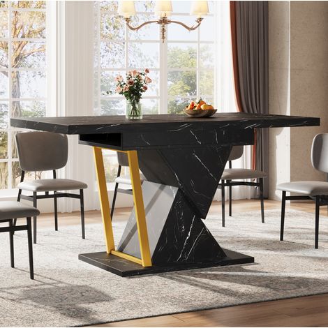 MEUBLIV Tavolo da pranzo allungabile 140x80 cm nero - piano effetto marmo (1/5)