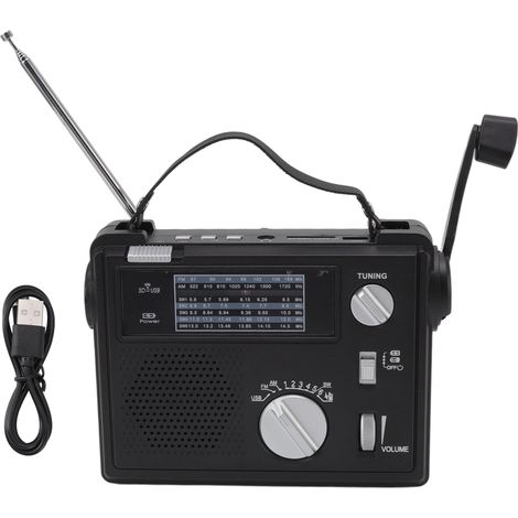 Radio de secours à manivelle AM/FM/OC avec lecteur MP3, port USB et fente pour carte mémoire (1/5)