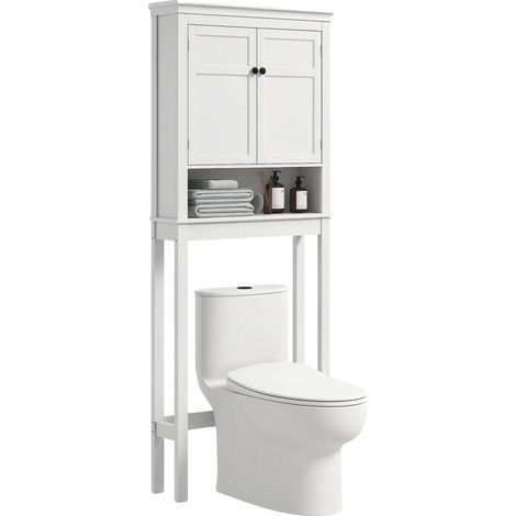 Armoire de rangement de salle de bain, étagères réglables, design moderne, BLANC (1/5)