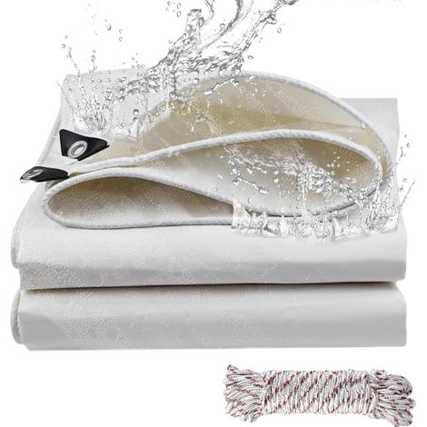 Bâche de Protection Extérieur,PVC Bâches Épaisse Imperméable,2x5 m 440 g/m²,Anti-UV Résistante aux Déchirures,Œillets Métalliques Renforcés,Multi-Usage Jardin Terrasse Piscine,Blanc (1/5)