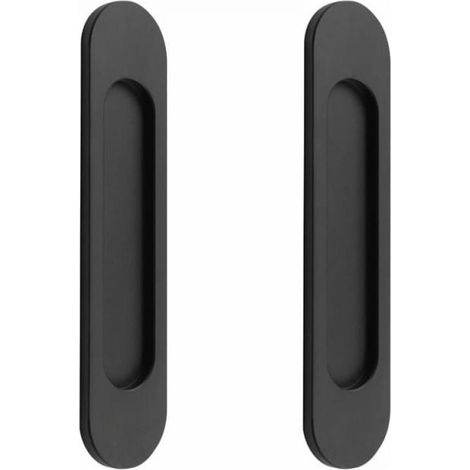 Deux poignées de porte coulissantes ovales auto-adhésives en alliage d'aluminium noir mat, sans perçage.