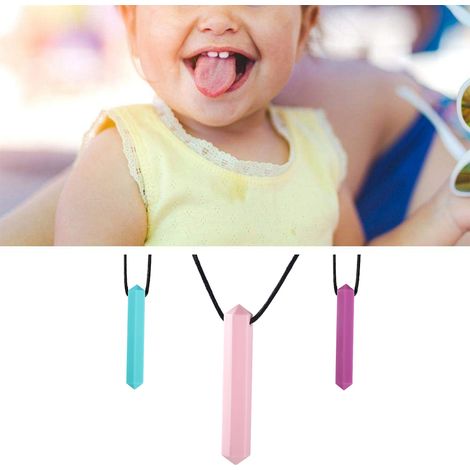 Collier sensoriel Chew Chew Crayon (lot de 3) - Idéal pour les enfants et les adultes qui aiment mordiller ou qui sont autistes - Jouets à mâcher en silicone à la texture parfaite - Pendentif à mâcher
