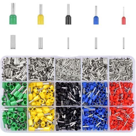 1640 Pcs Cosses Pré-Isolées/ Non Isolées Embouts de Câbles Bornes Sertir Isolées Embouts de Câblage Connecteurs Bout à Bout Electriques 12-22 AWG pour Projets d'épissage Électricien 0,5/1/1,5 (1/4)