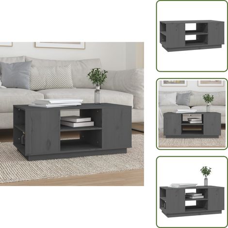 Couchtisch Grau 90x49x40,5 cm Massivholz Kiefer - Holz Couchtisch - Kiefernholzmöbel - Grau Sofa Tisch - Wohnzimmerstil - Sideboard (1/5)