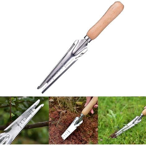 Arrache-mauvaises herbes manuelle en acier inoxydable avec manche en bois (1/5)