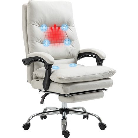 Bürostuhl mit Massagefunktion, beheizbar, neigbar, Kunstleder, 65x72x109-117cm, Cremeweiß