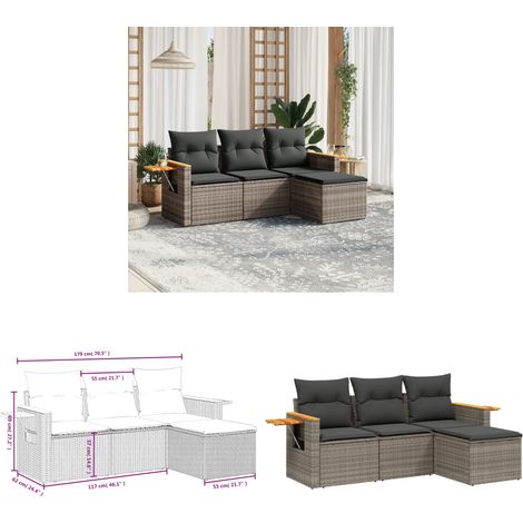 4-tlg. Garten-Sofagarnitur mit Kissen Grau Poly Rattan - Gartenmöbel - Outdoor Möbel - Rattan Sofa - Lounge Set - Esszimmergarnitur - Home & Living (1/3)
