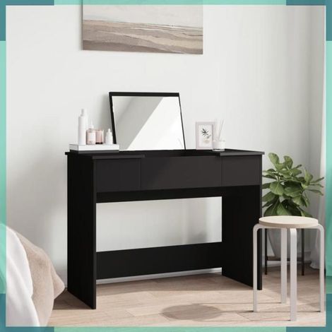 840696 Coiffeuse avec miroir noir 100x45x76 cm (1/5)