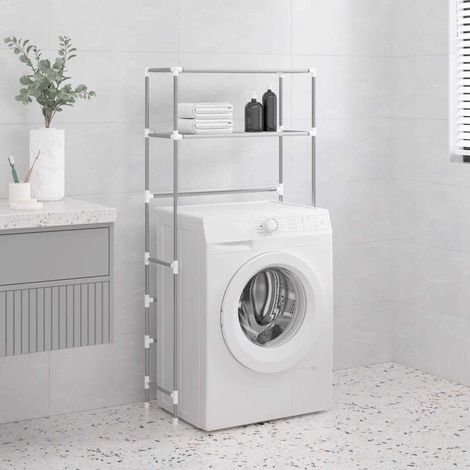 Étagère de rangement pour machine à laver 2 niveaux – Support de rangement lave-linge en fer et tissu non tissé, Gris, 69 x 28 x 143 cm, charge max 10 kg (1/5)