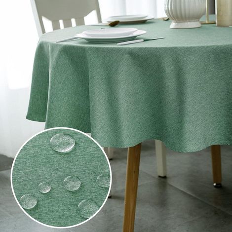 Runde Tischdecke abwaschbar 150cm Grün, wasserdicht, Leinenoptik, Polyester