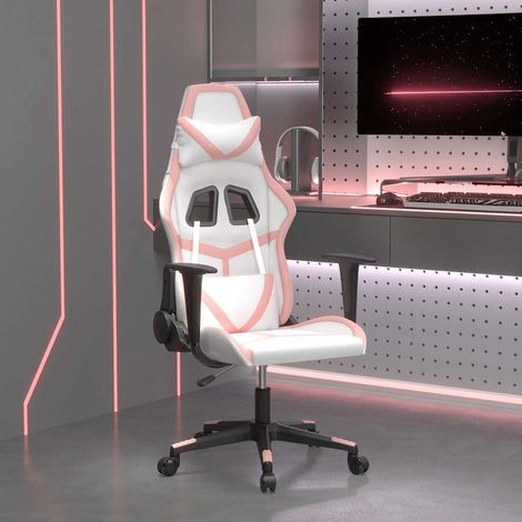vidaXL Silla gaming de masaje cuero sintético blanco y rosa (1/5)