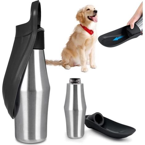 Gourde pour chien - Noir - 750 ml - Pliable à 180° - Acier inoxydable - Anti-fuite (1/4)