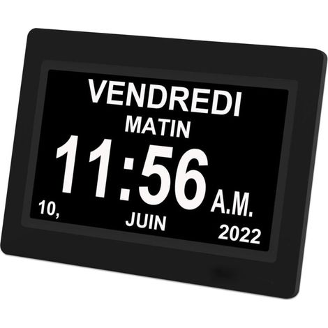 ULISEM 7 Pouces Horloge numérique Horloge de Jour Grand écran réveil Horloge Murale horloge Alzheimer pour parents, rappel de médicaments pour grands-parents et enfants (Noir) (1/4)