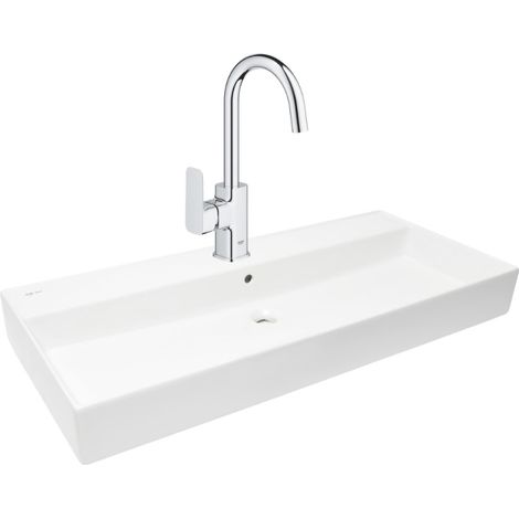 Dice grifo de lavabo 1/2' con palanca táctil, tamaño L + lavabo Swiss Aqua Technologies 100,4x46,5 cm