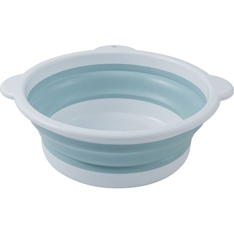 Plat de lavage pliable blanc cercle bleu 26cm diamètre PP TPR gain de place seau à linge pliable pour voyage dortoir (1/5)