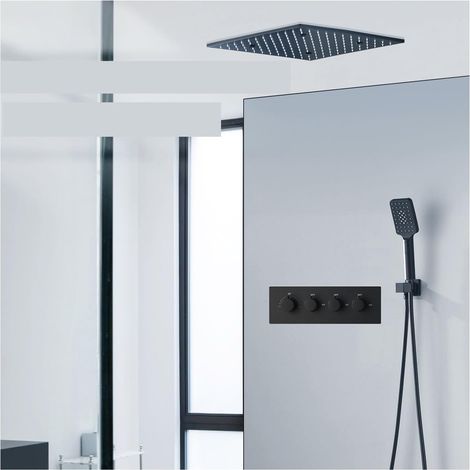 Ensemble de douche mitigeur thermostatique intelli Panneau de pommeau de douche de Massage noir, ensemble de robinet de douche LED de pulvérisation de SPA de pluie, système de Kit de mélangeur de Valv (1/5)