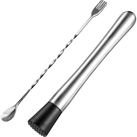 Pilon à Cocktail en Acier Inoxydable Pilon à Glace Cône de Citron pour Glace Pilée Marteau Broyeur de Fruits avec Cuillère, Accessoire pour Cuisine, Bar, Restaurant, 25 cm (1/5)