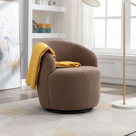 GROOFOO Fabric Swivel Accent Armchair Barrel Chair With Black Powder Coating Metal Ring,Coffee (1/4)