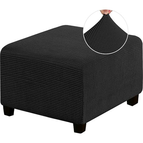 Copripoggiapiedi quadrato, funzionale copripoggiapiedi elastico in tessuto jacquard spesso, coprimobili antiscivolo rimovibile, nero, taglia L (1/5)