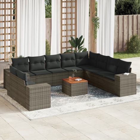 Set de sofás de jardín 11 pzas y cojines ratán sintético gris vidaXL (1/3)