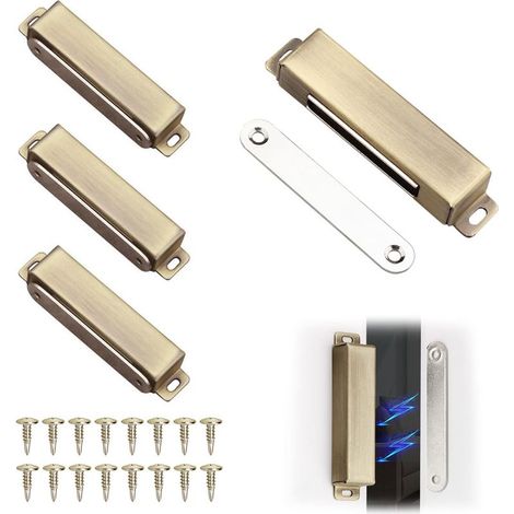 QAZQA 4 Pièces Loquets Magnetiques pour Armoires, Aimant Porte Placard, Ferme Porte Magnétique en Acier Inoxydable de 40 kg, Verrous Magnétiques pour Armoires, pour Tiroirs Fenêtre Armoire (1/5)