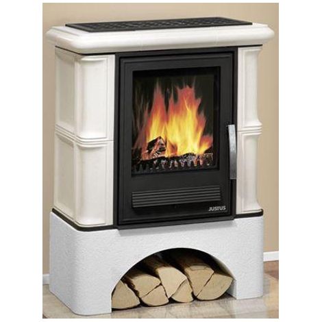 Bavaria Kachelkamin Seidemweiß Ahorn weiss, mit Sockel, 7 kW
