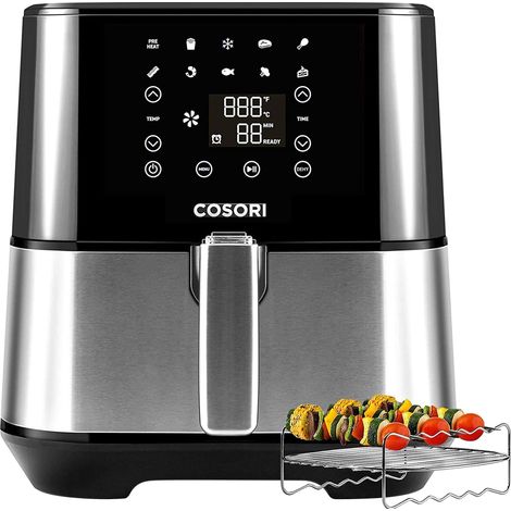 COSORI Friggitrice ad Aria 5,5 Litri, Air Fryer Risparmio Energetico, con Accessori di Griglia, 9 Funzioni & Speciale Essicamento, 10 Ricette Normali & 10 Ricette di Essicamento, 1700W, Argento (1/10)