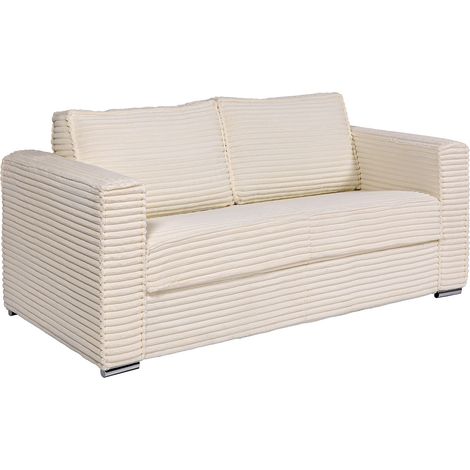 Vente-Unique – Canapé convertible 3 places express en velours côtelé beige – Couchage quotidien 140 cm – Matelas 14 cm – Structure en métal et bois