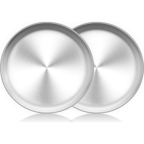 2Pcs Stainless Steel Dinner Plates,20cm+23cm Round Salad Plates,Reusable Camping Plates,Dessert Plate,Feeding Serving Flat Plate for (1/5)