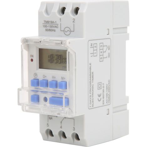 100-130 V CA, 16 A, minuterie hebdomadaire (12/24 heures), commande marche/arrêt par écran LCD, relais horaire programmable (1/5)