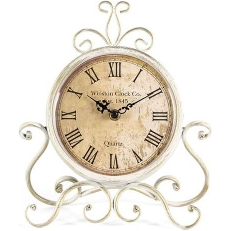 Horloge de table rétro style romaine, silencieuse, couleur blanche, idéale pour salon, chambre à coucher et bureau (1/5)