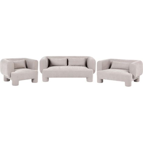 Ensemble de Salon Rembourré Canapé 3 Places et Deux Fauteuils Tissu Beige Foncé Hogbo