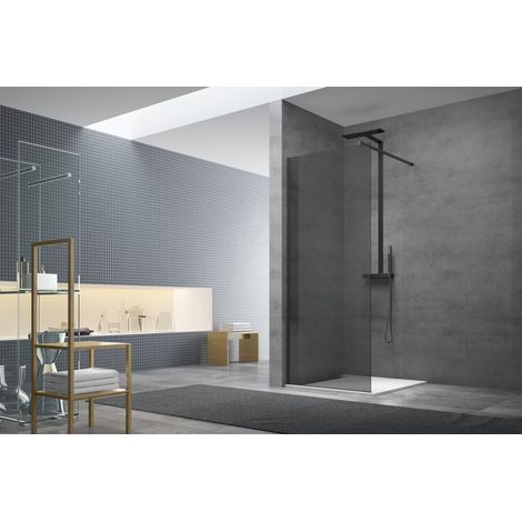 Swiss Aqua Technologies Walk-in Set Mampara 77x200cm fija cristal ahumado + Brazo de montaje + Perfil, Negro (WI80KS-SET)