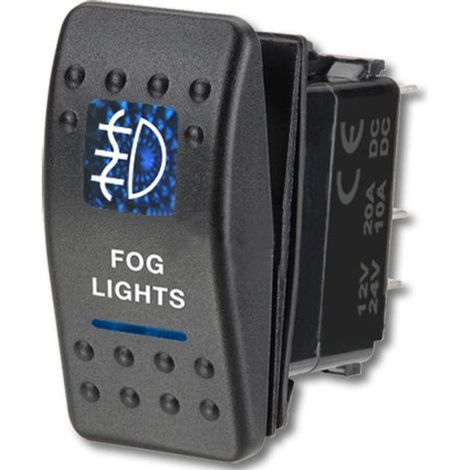 Einbauschalter/Knopf für Nebelscheinwerfer, Halogen, LED-Bar, 12V–24V, mit Beschriftung „FOG LIGHTS“, blaue Beleuchtung