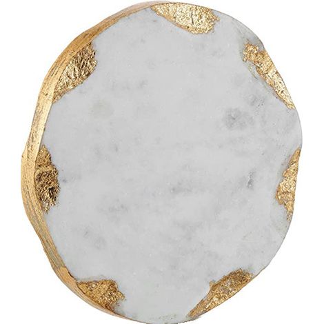 Dessous de verre en marbre avec bordure dorée, décoratifs blancs et dorés pour bureaux et tables basses  Ensemble de sous-verres lourds et esthétiques, 10 cm de diamètre (doré) (1/5)