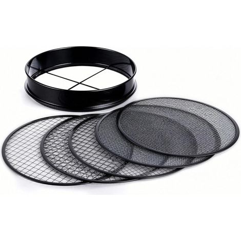 Relaxdays 5-in-1 Round Garden Sieve, Replaceable Inserts, Ø30 cm, Soil, Gravel & Sand, Stainless Steel, Black