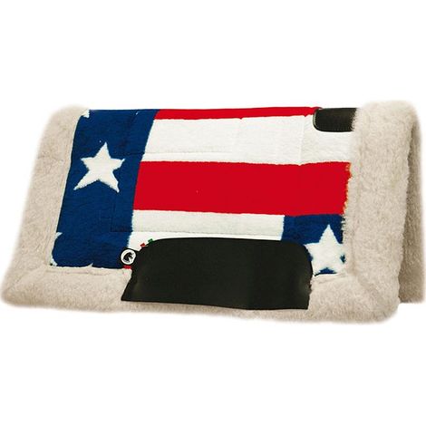 Tapis de selle USA Flag en tissu polaire avec rembourrage en pure laine et renforts en cuir.