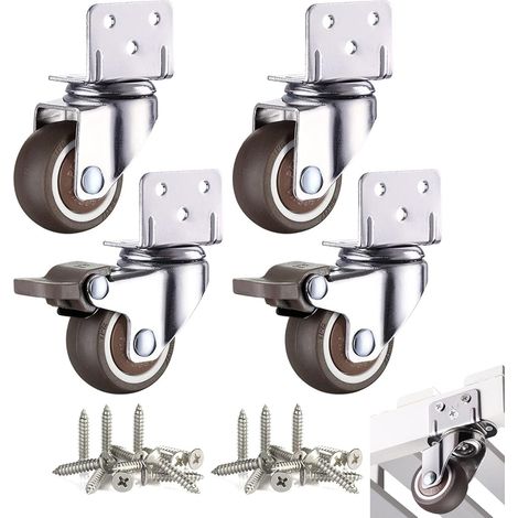 Lot de 4 Roulettes Pivotantes Pour Meubles 25mm avec Frein,Roulette Charge Lourde 44kg, Adaptées à Bibliothèque Armoire Table (1/5)