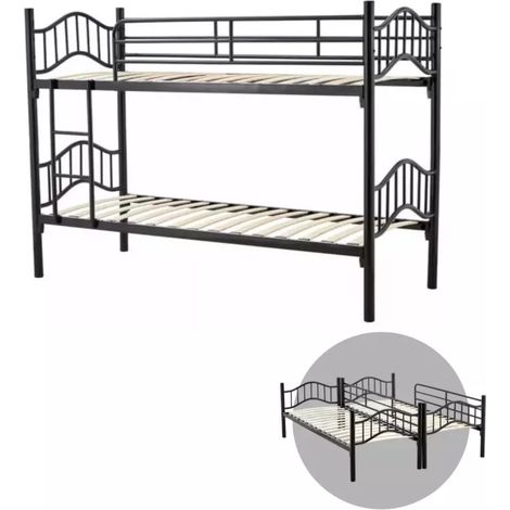 letto a castello bellahome "berna" scomponibile in 2 letti singoli in ferro nero 203x83x145,5 cm