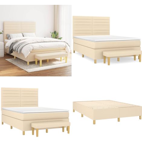 Boxspringbett mit Matratze Creme 140x190 cm Stoff - Boxspringbett - Doppelbett - Cremefarbenes Bett - Betten Günstig - Schlafzimmermöbel - Home & Living (1/5)