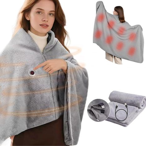 Couverture chauffante sans fil - Fourrure de lapin - Couverture chauffante électrique USB avec 8 zones de chauffage et 3 niveaux de température - Portable pour la maison, le bureau, la (1/5)