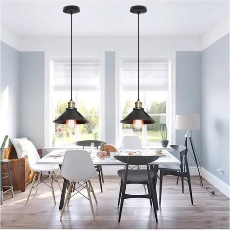 kawoo Lot de 2 Lustre Luminaire Vintage Noir,E27 Lampe Suspension Indstrielle Retro Abat-jour en Metal pour Salon Chambre (1/4)