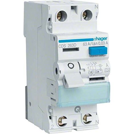 HAGER CDS263D INTERRUPTEUR FI 63 A 30 MA 2 PÔLES QUICKCONNECT
