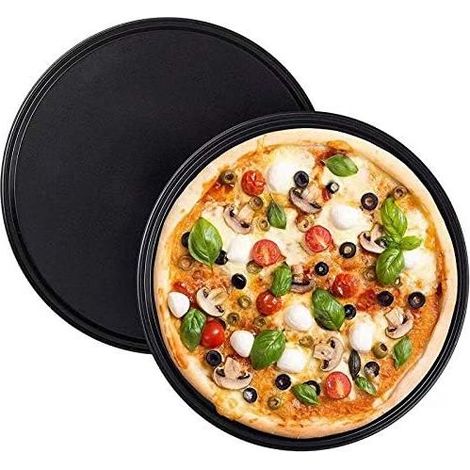 2 Pcs Plaque Pizza, Revêtement Anti-Adhérent, Plaque À Pizza Ronde,Pizza Antiadhésifs En Acier Au Carbone Plateau Four À La Cuisinière Barbecue, Pour Les Restaurants Et Cuisson Pizzas Maison (1/5)