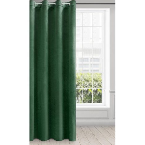 Rideau en Velours avec Oeillets - 1 Panneau, Traitement de Fenêtre Occultant, Rideaux pour Chambre, Cuisine, Salon, Doux, 140x250 cm, Vert Foncé (1/5)