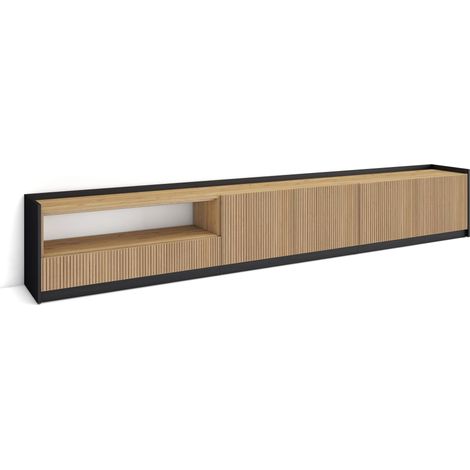 Skraut Home - Mobile TV Soggiorno, Ampio spazio a disposizione, 310x37x50cm, Per TV fino a 80", Mobile Soggiorno, Stile moderno, Rovere e nero (1/5)
