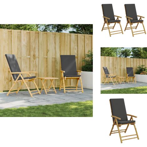Chaises inclinables de jardin pliantes lot de 2 coussins bambou - Chaise Jardin - Fauteuil Jardin - Meuble Extérieur - Bambou - Chaise Inclinable (1/5)