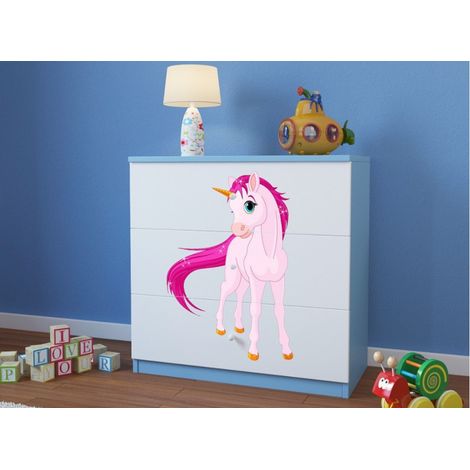 Commode enfant bleue Licorne 80cm