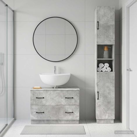 Beyamis Ensemble de 2 meubles de salle de bain , gris béton (1/5)